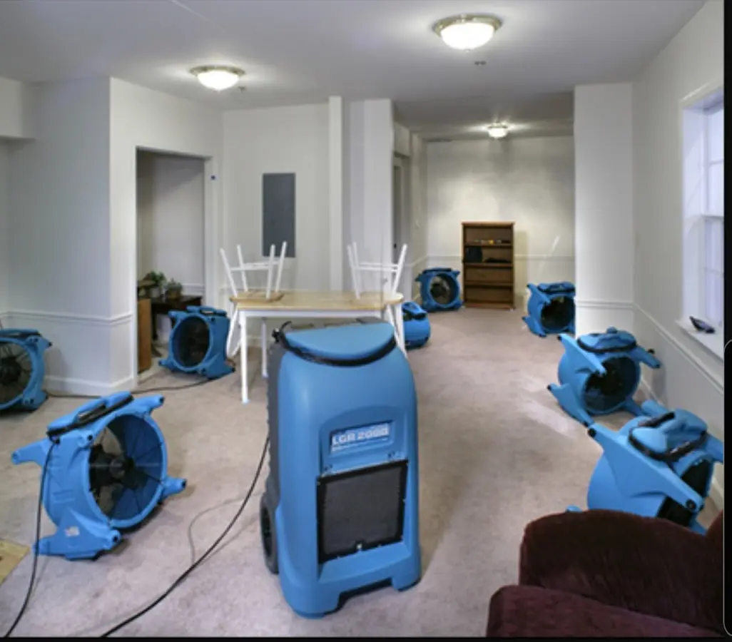 Air movers and dehumidifier setup for Water Extraction & Removal in New Hanover