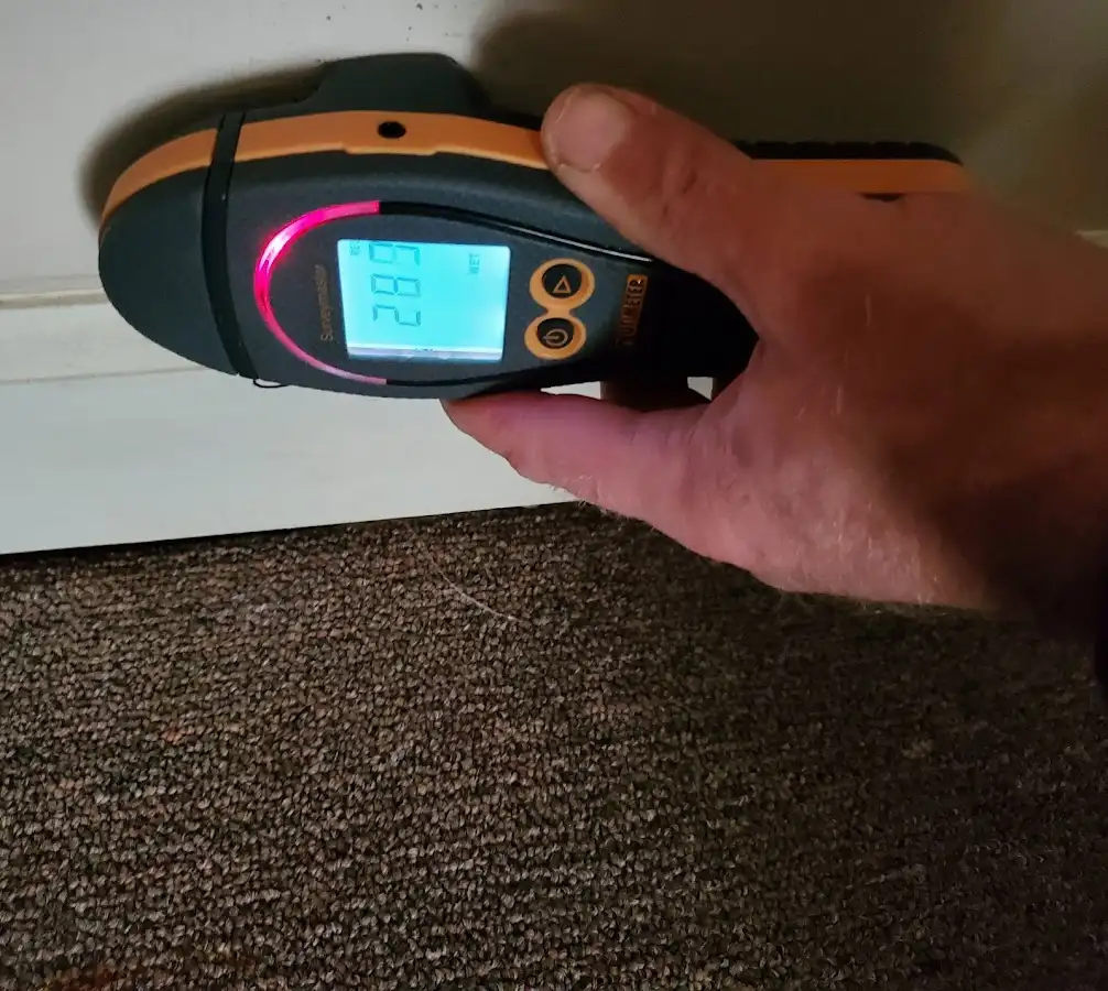 Moisture detection at baseboard during Burst Pipe Cleanup in New Hanover